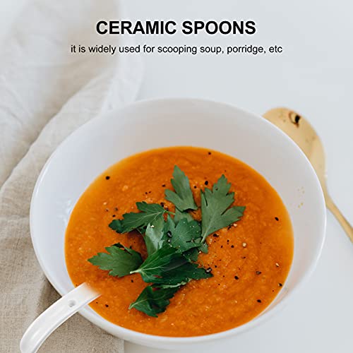 Hemoton 2 peças de colheres de jantar de cerâmica branca, colheres de sopa, colheres chinesas Wonton