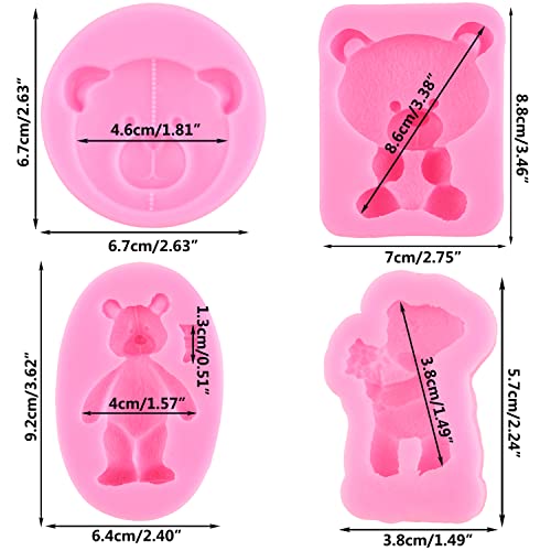 Rfghac Bear Silicone Fondant Mold Teddy Bear Chocolate Molds For Baby Shower Party Cake Decorating Candy Gum Paste Polymer Clay Cupcake Topper Set Of 4 #TOP2