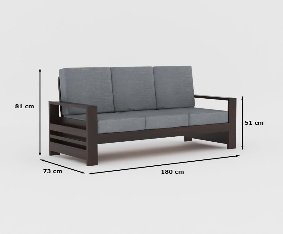 Image of Sheesham Wooden 7 Seater Sofa for Living Room | Rosewood 7 Seater Cushion Sofa with Side Rack | Solid Wood Sofa Set for Lounge (3+2+2,Walnut Finish)