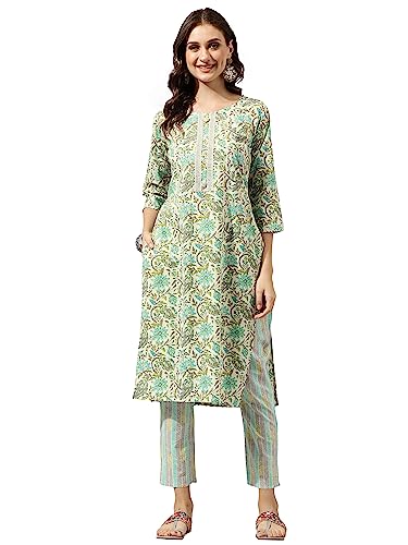 Image of MIRCHI FASHION Women's Straight Fit Fancy Rayon Jaipuri Foil Printed Kurta Set with Plazzo Pant