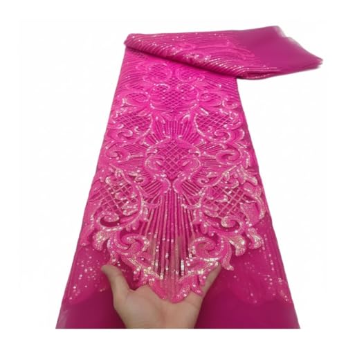Tissu en dentelle Totem symétrique rose brodé de paillettes pour confection