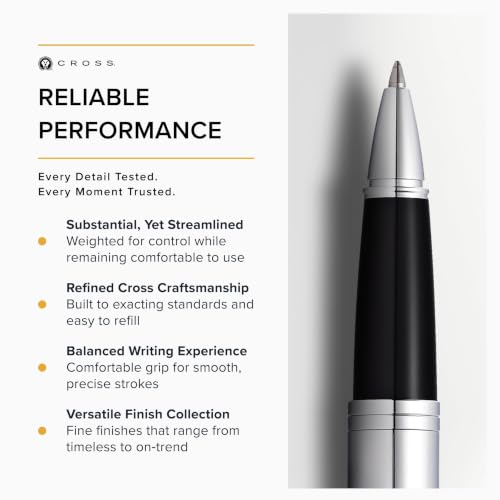 Image of Cross Calais Polished Chrome Refillable Rollerball Pen - Medium Point, Black Ink, Smooth Writing, Presented in a Luxury Gift Box