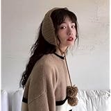 ニット 耳あて リボン付き ブラウン イヤーマフ マフラー 裏起毛