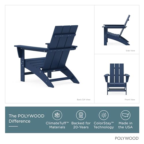 Image of POLYWOOD Modern Adirondack Chair - All-Weather Outdoor Lawn Adirondack Chairs - HDPE, Fade-Resistant & Durable Outdoor Furniture - For Patio, Deck & Fire Pit Chairs - Navy
