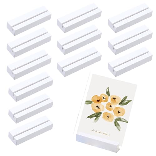YEWCEP 12 Stück Weiß Kartenhalter Holz, tischkartenhalter, postkartenhalter, menükartenhalter, Kaffeebar, Laden, Hochzeits und Postkarten, fotohalter Holz für Heim