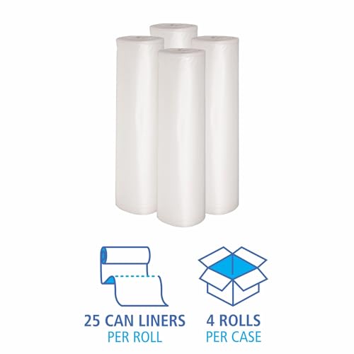 Image of Boardwalk Recycled Low-Density Polyethylene Can Liners, 60 Gallon Garbage Bags, 1.1 mil, 38 inch x 58 inch, Clear, 10 Bags /Roll, 10 Rolls /Carton