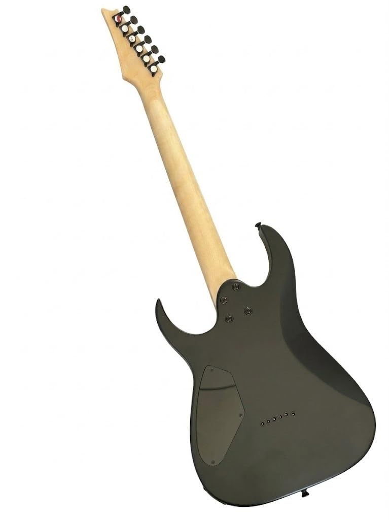 Chitarra elettrica a corpo solido, stile Shredder nero opaco con doppio humbucker e tremolo bloccabile, 6 corde full size for heavy metal (Guitarra Eléctrica)