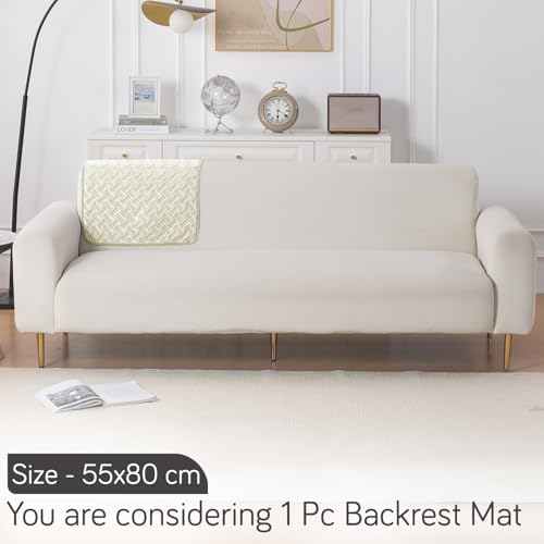 Image of HOKIPO Premium Velvety Quilted Sofa Backrest Cover - Anti-Slip, Washable, 'Softline Quilted Series' | Butter Cream (AR-6322-CRM)