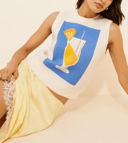 Image of Women Graphic Sweater Vest Y2k Knit Tank Top Lightweight Pullover Top