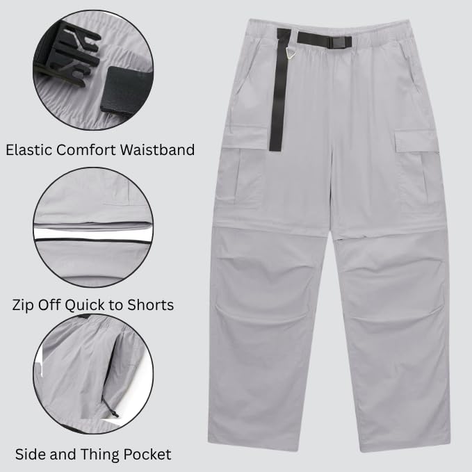 Image of GRECIILOOKS Mens Cotton Cargo Pant Casual Convertible Trousers Lower for Men 6 Pocket Drawstring Waist