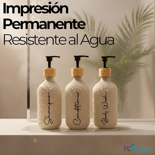 FCINNOVA Dispensador Jabon Baño Beige 500ml - Set de 3 Botes para Gel y Champu Acondicionador + Embudo para Rellenado | Este Dosificador Jabon Baño es Elegante practico y mantendra su Ducha ordenada - imagen 5