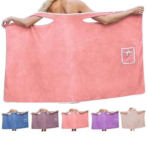 moytarcp Plus Size Women's Wearable Shower Skirt - Water Absorption Quick Drying Towel Wrap for Women, Adjustable Soft Bath Wrap Dress (Pink)