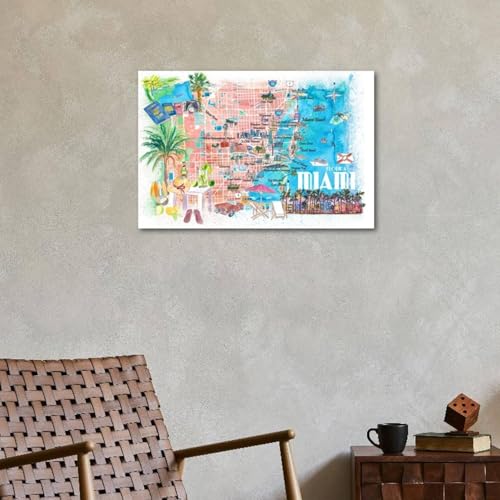 ART.COM Wall Art Print Miami Florida Illustrated Travel Map with Roads and Highlights by M. Bleichner, 36" x 24" by ART.COM - Used condition - Image 3