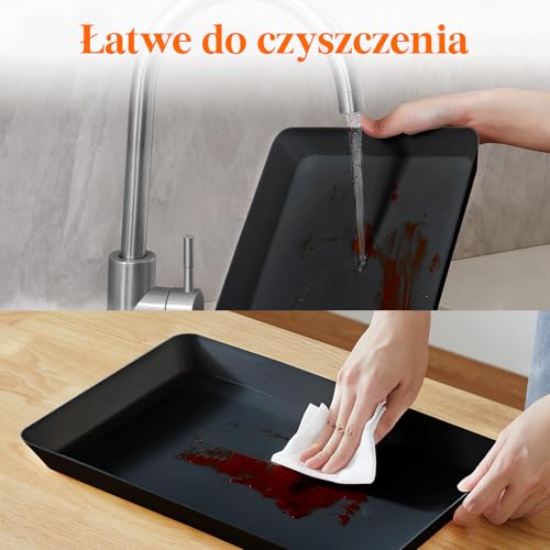 Lifewit Plastikowa taca do serwowania, półmiski do serwowania na imprezę, wolna od BPA, wielokrotnego użytku taca na przekąski, żywność, ciasteczka, zestaw 3, 14,45" x 9,45", Czarny