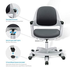 Ergonomic Kids Desk Chair, Lumbar Support Study Desk Task Chair with Footrest, Height Adjustable Seat, Smooth Rolling Wheels for Student and Children, Cyber Gray Ergonomic Kids Desk Chair Lumbar Support Study Desk Task Chair with Footrest Height Adjustable Seat Smooth Rolling Wheels for Student and Children Cyber Gray