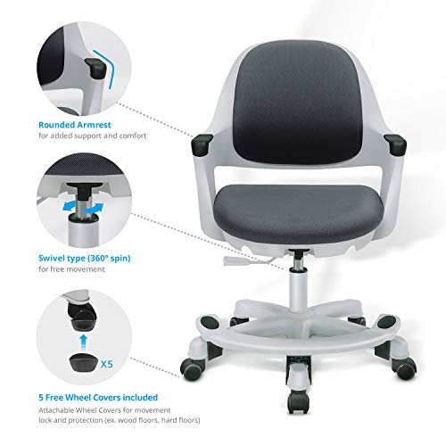 Ergonomic-Kids-Desk-Chair-Lumbar-Support-Study-Desk-Task-Chair-with-Footrest-Height-Adjustable-Seat-Smooth-Rolling-Wheels-for-Student-and-Children-Cyber-Gray Ergonomic Kids Desk Chair Lumbar Support Study Desk Task Chair with Footrest Height Adjustable Seat Smooth Rolling Wheels for Student and Children Cyber Gray