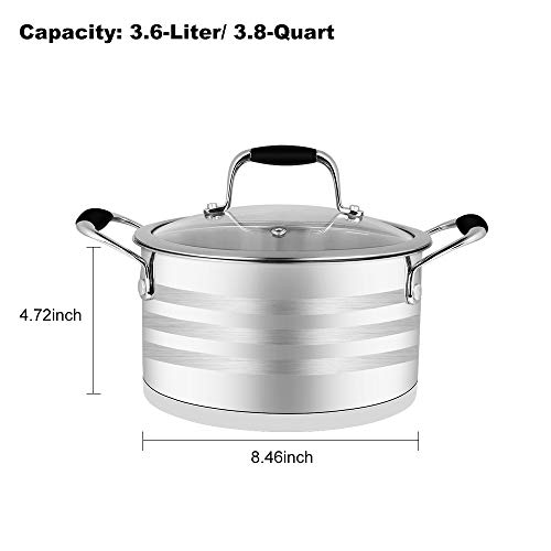 ECPURCHASE Stock Pot Stockpots, Stainless Steel Pot Soup Pots with Lids, Dishwasher Safe Cooking Pot for Home use and Restaurant, 3.8 Quart/ 3.6 L