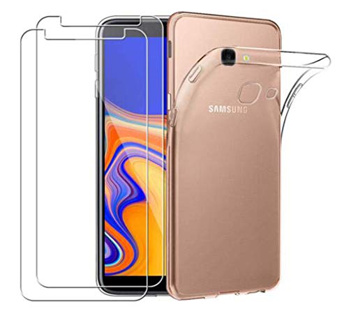 NOVAGO Compatible avec Samsung Galaxy J4 Plus/J4 +/J4 Core -Coque Souple Solide Anti Choc avec Impression + 2 Films Protection écran Verre trempé résistant...