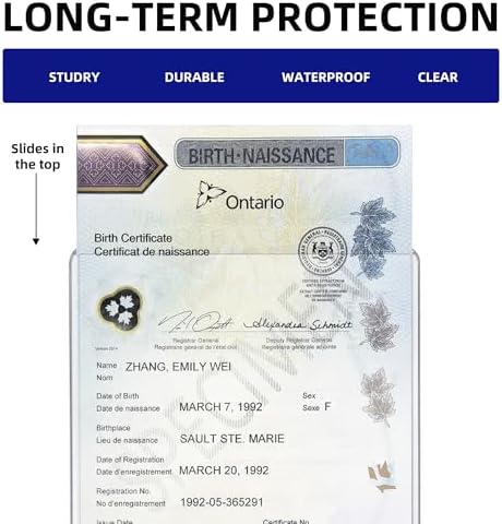 Canadian Birth Certificate Holder, 5 x 7 Inch Clear Plastic Cover (1) - 3