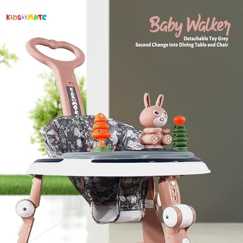 Image of Kidsmate 360 Baby Walker for Boys & Girls | 6-24 Months | 7-Level Height Adjustment | Musical RGB Lights | Dual Tray for Food & Toys | Safe, BPA-Free & Comfortable Baby Walker (Radiant Pink)