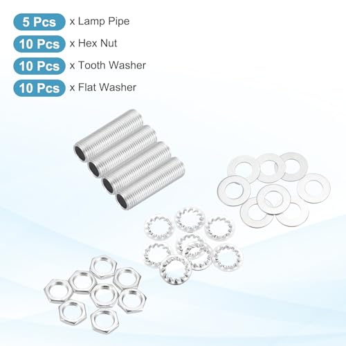 Image of MECCANIXITY 35Pcs 1.2 inch Lamp Pipe Nipples Kit with Hex Nuts Washers, M10 Fine Threaded Hollow Tube Repair Hardware Fasteners Assortment for Assembly Chandelier Ceiling Lamp DIY, Silver