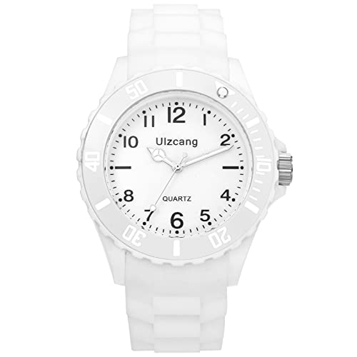 JewelryWe Kinderuhr Armbanduhr Junge Mädchen Mode Analog Quarz Uhr mit Weich Silikon Armband Weiß
