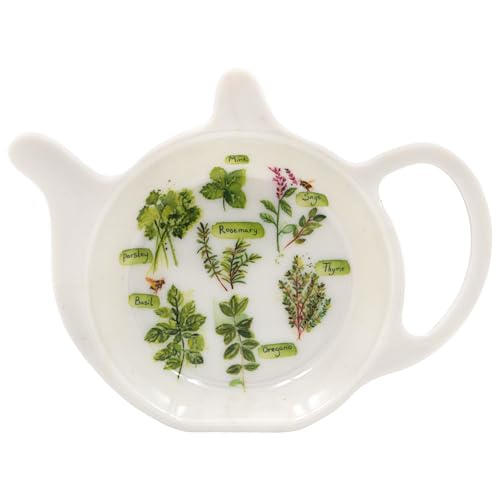 The Leonardo Collection Herb Garden Teabag Tidy by Jennifer Rose Gallery | Porcelain Teabag Holder with Botanical Illustration | Tea Kitchen Accessory | Rustic Gift for Garden Lovers