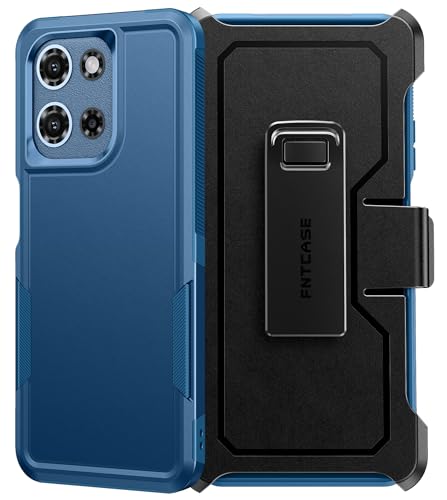 Coque Motorola Moto G 5G 2025 FNTCASE bleu antichoc avec clip ceinture et béquille intégrée