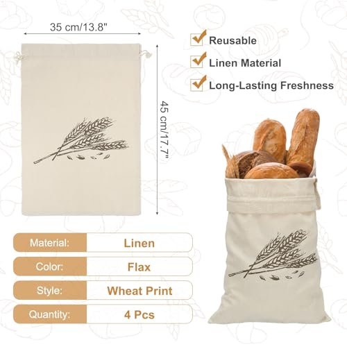 Bolsas de pan de lino reutilizables con cierre de cordón para hogazas caseras 3