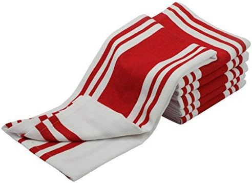 Madras Collections Kitchen Towels with Hanging Loop (6 Pack, Pre Washed 27x19 Inch) 100% Pure Cotton Natural Dishcloths Sets Kitchen Dish Cloths, Tea Towels Red