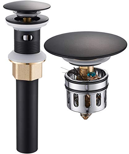 Image of REGALMIX Vessel Sink Drain, Bathroom Faucet Vessel Sink Pop Up Drain Stopper, Built-In Anti-Clogging Strainer, with Overflow Matt Black, Fits Standard American Drain Hole(1-1 /2 inch to 1-3 /4 inch) RWF083P