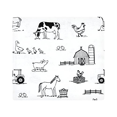 Image of Little Treasure Hudson Baby Cotton Poly Flannel Receiving Blankets Multipack, Black Neutral Farm, 30x30 inches