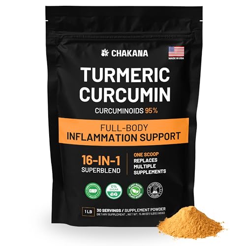 Turmeric Curcumin Supplement Powder for Inflammation Support - 16-in-1 with Ginger Boswellia & More Replaces Multiple Supplements Joint Comfort Mobility & Gut Health 1 lb (30 Servings)