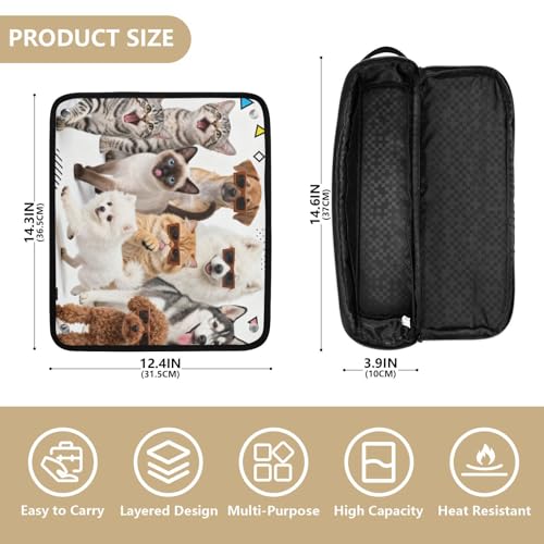 Estuche de viaje 2-en-1 para rizador con tapete resistente al calor impermeable, bolsa para planchas planas y rizadores, organizador portátil para herramientas de cabello, diseño con perros y gatos miniatura 4