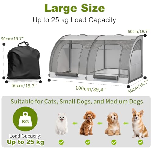 Faltbare Hundebox Auto, Transportbox Katze mit Zwei Türen, Atmungsaktiver Tragbarer Hundetransportbox Auto, Hunde Autositz für Haustiere, 100 × 50 × 50 cm Großer Raum, mit Sicherheitsgurt-Clips