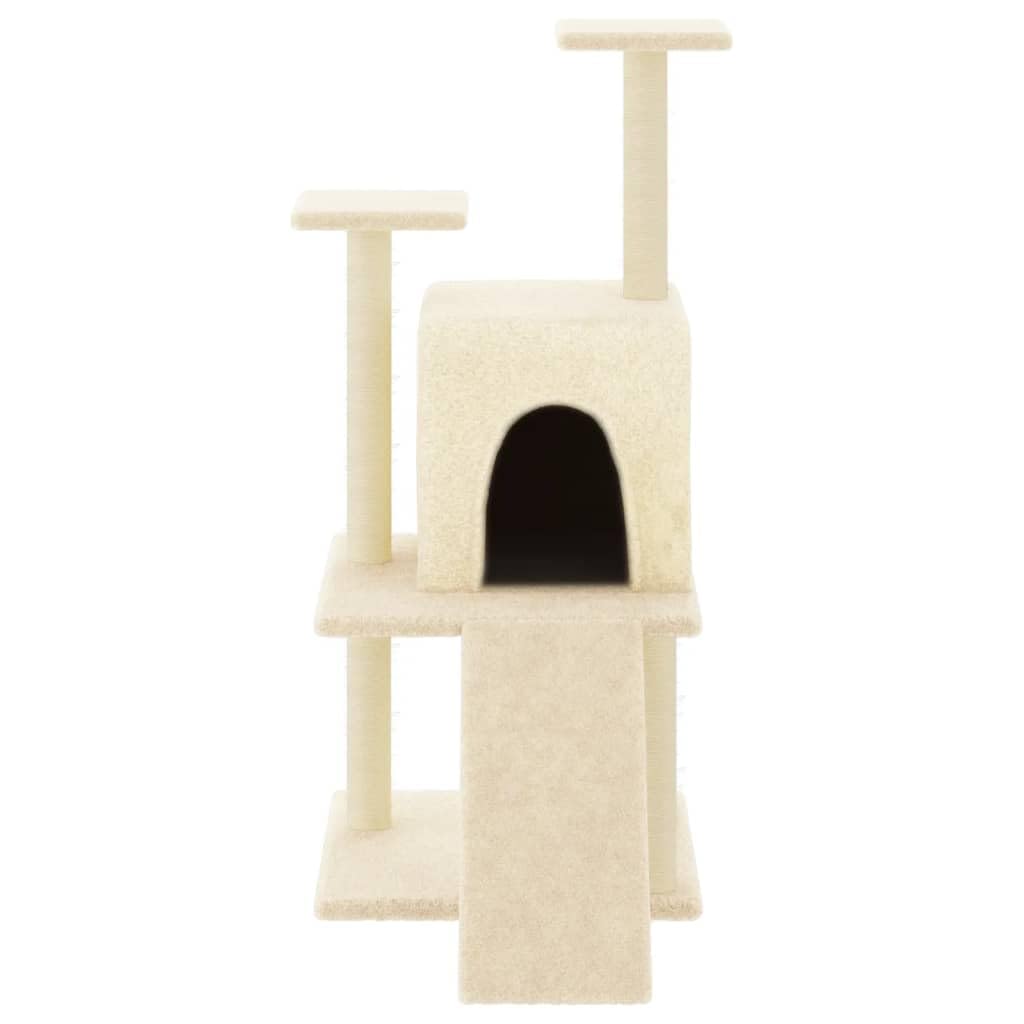 Tiragraffi per gatti in legno, colonna tiragraffi in sisal, albero da arrampicata con grotta, amaca, piattaforma e tiragraffi, torre da gioco in peluche per soggiorno e uso interno, 110 cm