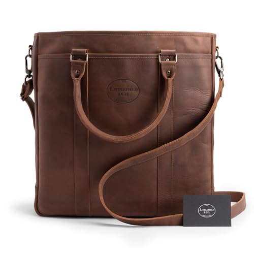 Image of Littlefield & Co., Vertical Briefcase & Laptop Carrier, Easy Access Bag for Work, Travel and Wekend Getaways, Handmade, Bourbon Brown
