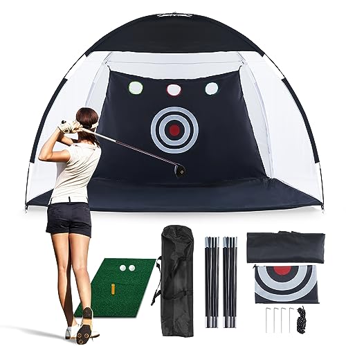 LEMROE Golf Practice Net 10x7ft Golf Hitting Net and Mat Chipping net with Swing Training Targets...
