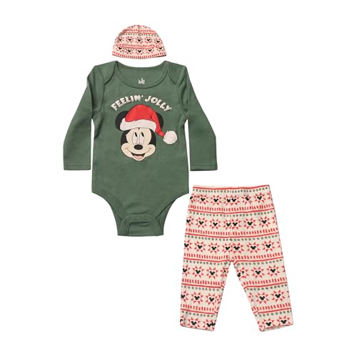 Magic Threadz Disney Clothes Baby Boys Bodysuit, Pants & Hat 3-Piece Outfit – Mickey, Pooh, Stitch, Cars, & Spiderman (0–9M), Green, 0-3 Months