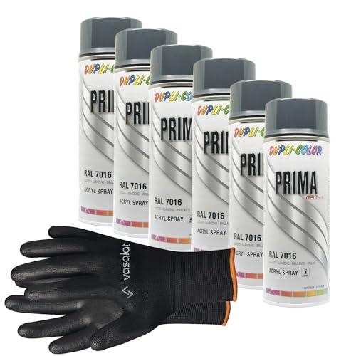 vasalat Dupli-Color Lackspray anthrazitgrau glänzend RAL 7016 - Sprühlack für Metall, Kunststoff und Holz - wetterfeste Sprühfarbe für den Innen- und Außenbereich UV -beständig, 6 Stück