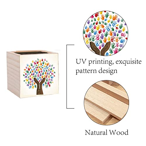 CREATCABIN Tree of Life Planter Box Wood Cube Flower Pot Square Small Rustic Desk Decor Decorative Palm for Garden Indoor Outdoor Plants Teacher Office Women Gift Succulent 3 x 3 Inch - Image 3