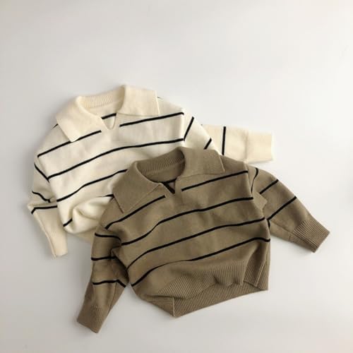 MW&FOFJR Children's Striped Sweater Boys Girls Long Sleeved Lapel Knit Pullover Sweaters2