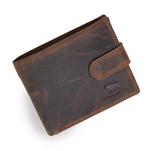 MORUCHA - Cartera de piel envejecida para hombre con bloqueo RFID M80 D-BRN-Hunt
