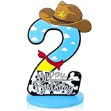 Vercraft Toy Theme 2th Birthday Party Number Centerpiece Cartoon Party Number Sign Blue Sky and White Cloud Cow Birthday Sign for Boy and Girl Decor