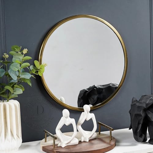 Image of Round Sunburst Wall Mirror Gold Metal Frame for Decoration Decorative Design Stylish Large Item Abstract for Living Room Bedroom Dining Bathroom Office Cafes House Hall 12in