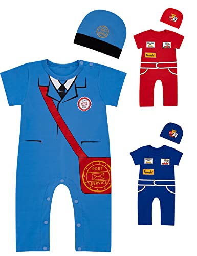 Auggle Baby Boy Halloween Mailman Outfits Infant Short Sleeves One-Piece Rompers With Hat（6-12Months）, 6-12 Months #TOP6