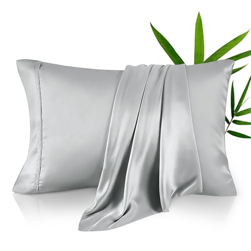King Pillow Cases, Derived from Bamboo Viscose, Cooling Pillowcases, Breathable & Wicking Pillow Covers for Hot Sleepers, Envelope Closure, Light Grey