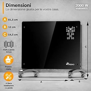 TRESKO Stufa Elettrica Basso Consumo 2000W - Wifi & APP | Stufa Elettrica basso consumo | Termoconvettore con Rotelle | Termosifone Elettrico Portatile | Termoconvettore a Parete con Termostato