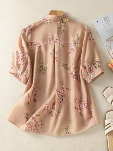 Image of Gufrina Womens Casual Button Down Shirt with Abstract Floral Print in Blush Pink Color, Long Sleeves and Relaxed Fit Design