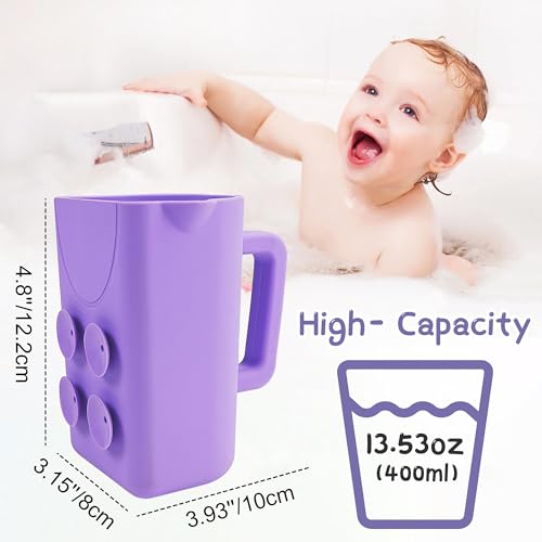 Image of EASICUTI Baby Bath Rinse Cup with Suctions, Easy to Drain, Soft Food Grade Silicone, Shampoo & Body Washing Rinser Cup for Kids with Easy Grip Handle to Rinse Baby Shampoo- Baby Essentials, Purple